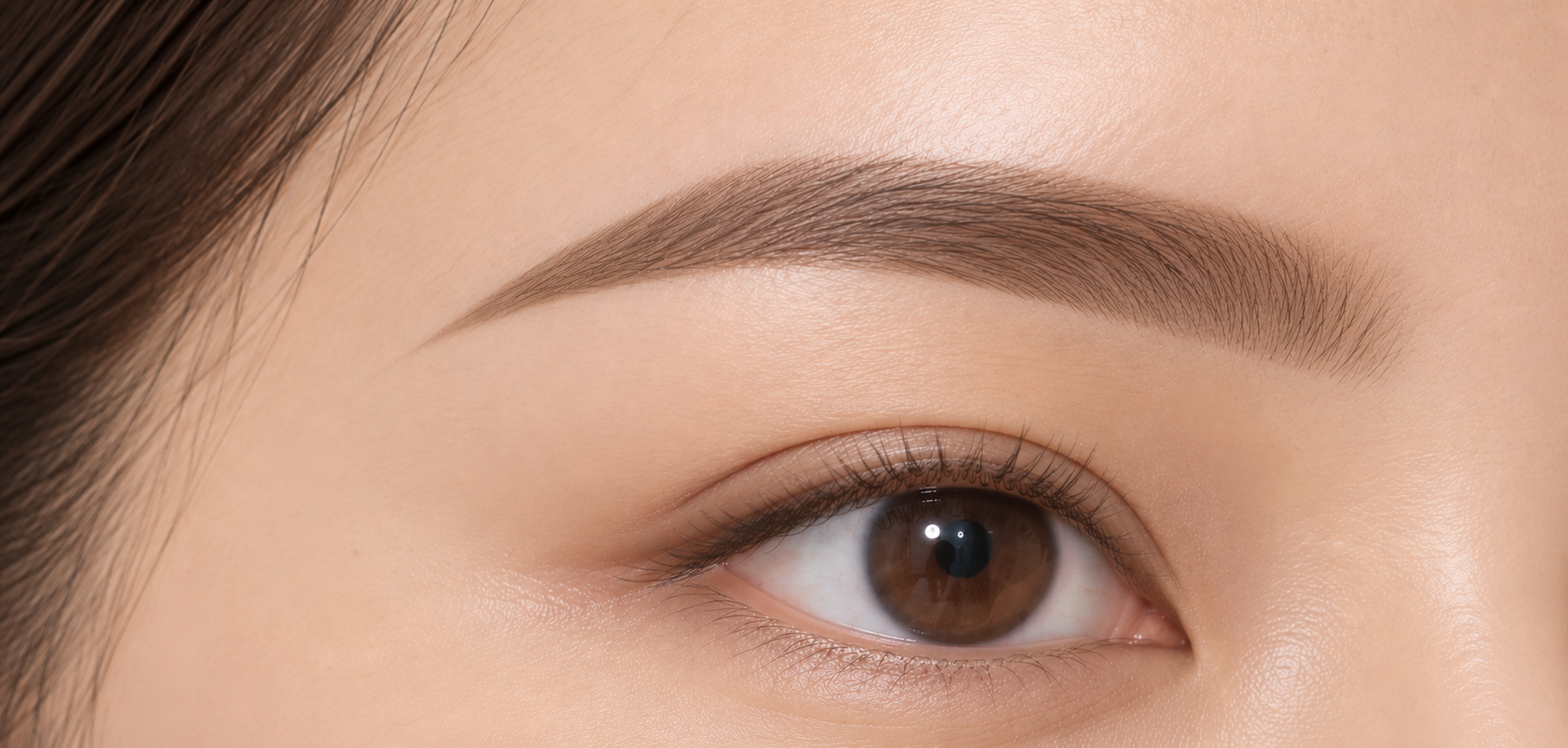 Defined makeup-style PMU brows with a filled, polished shape
